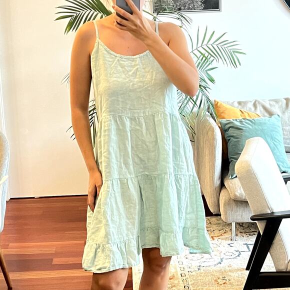 Valentina Naldi 100% linen mini dress in light green size L Large - Picture 2 of 8